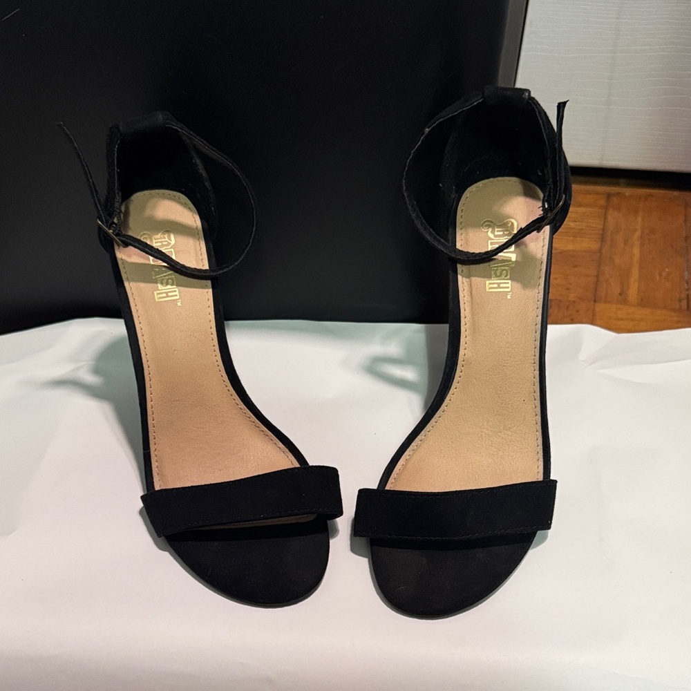 Brash Black Ankle Strap Heels